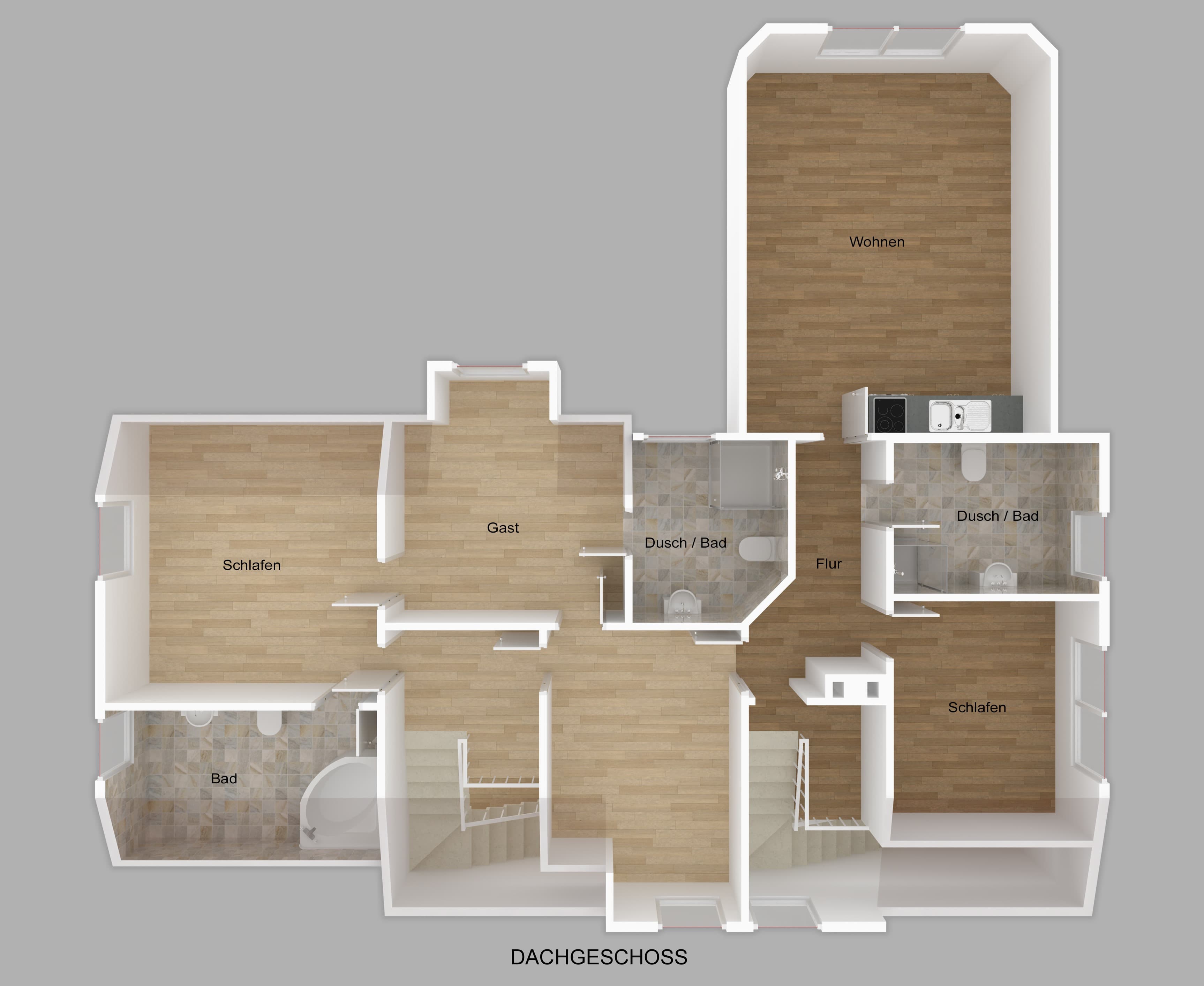Grundriss 3D - Obergeschoss inkl. Einliegerwohnung