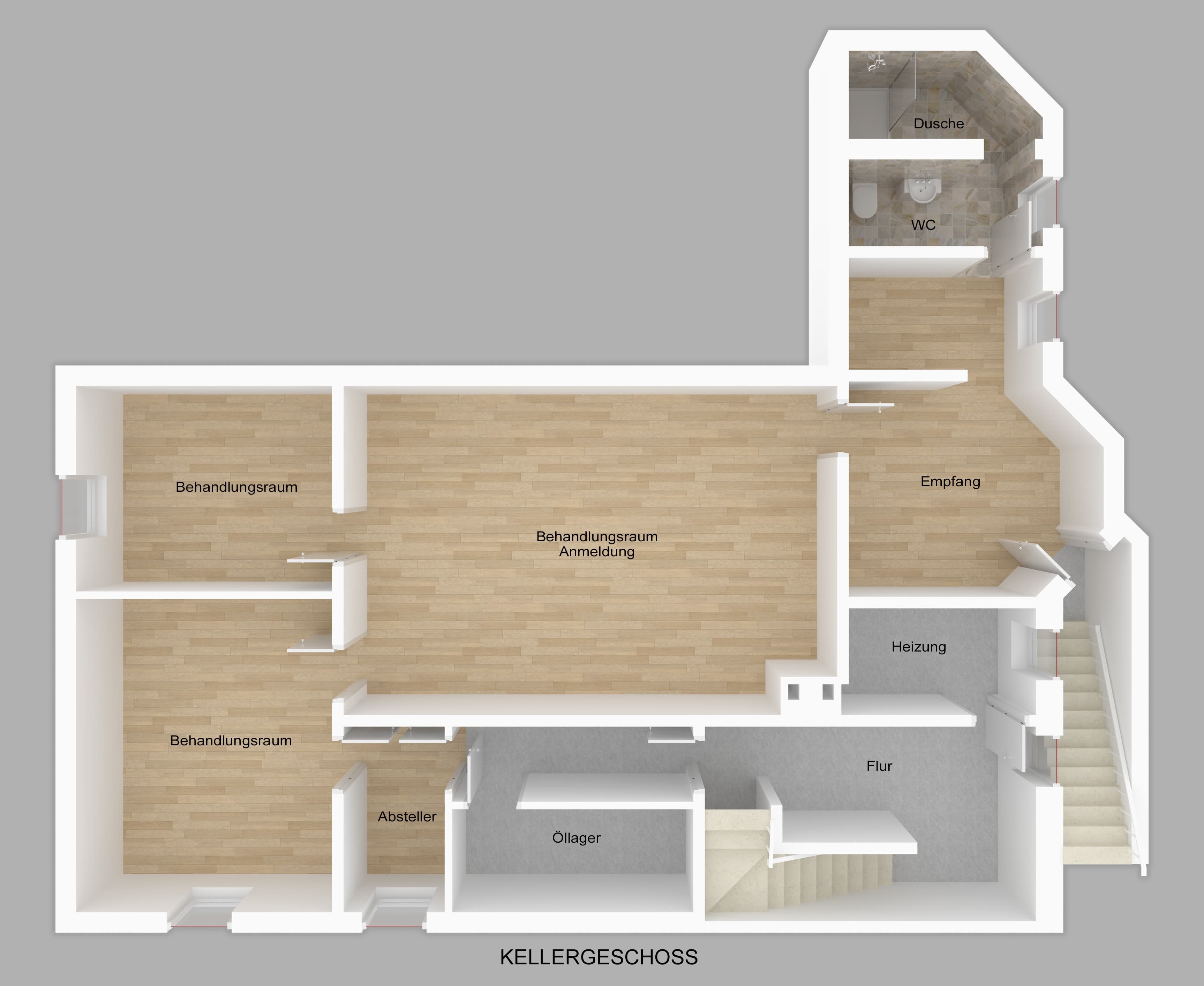 Grundriss 3D - Untergeschoss_Praxis